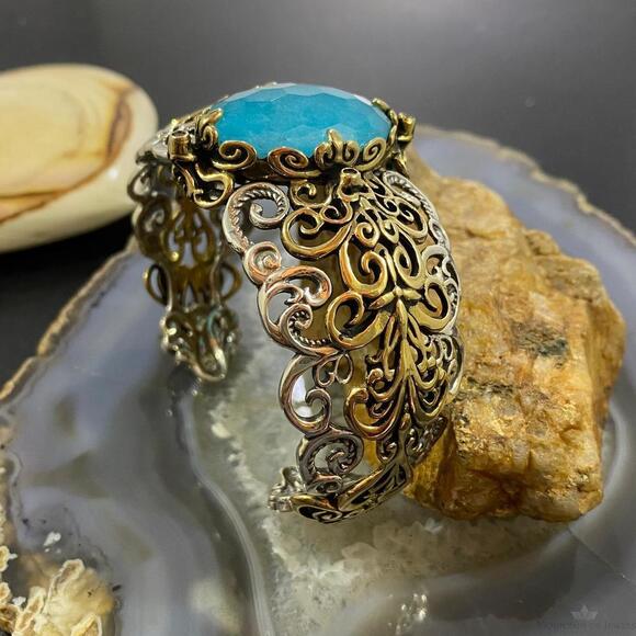 Carolyn Pollack Sterling/Brass Faceted Blue Quartzite Doublet Tanzanite Bracelet - Picture 5 of 10